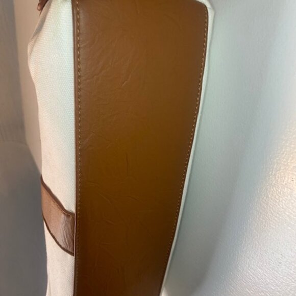 B Amici Amelia White Canvas & Tan Trimming Satchel Shoulder Bag - Picture 9 of 16